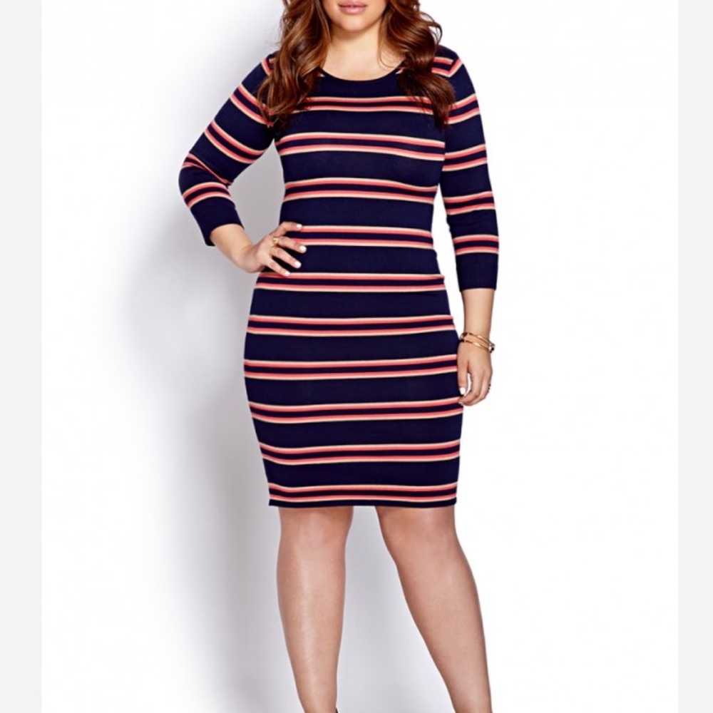 Forever 21 Navy and Pink Striped Midi Dress